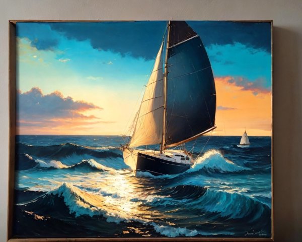 Vibrant Seascape with Sailboats and Dramatic Sky