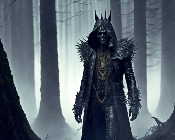Mysterious Figure in a Misty Forest Setting