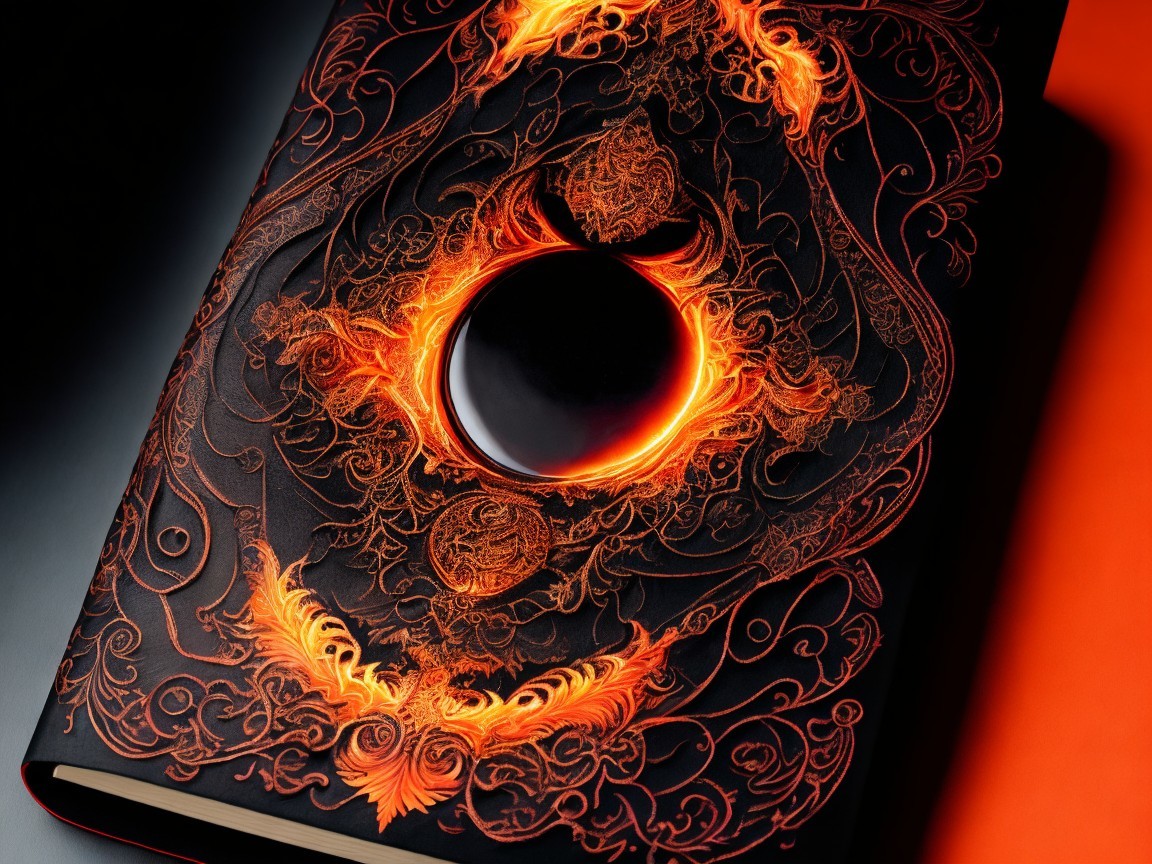 Book with Black Cover and Fiery Orange Designs