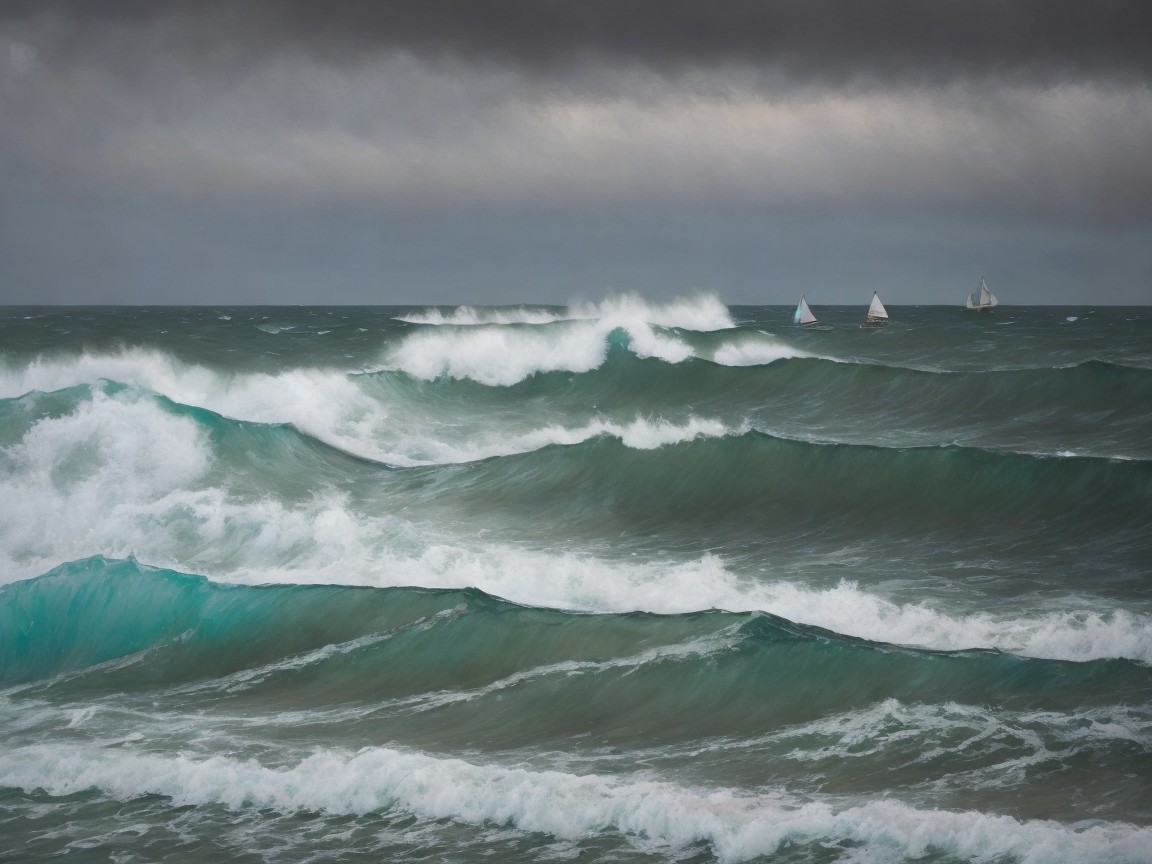Dramatic Seascape with Turbulent Waves and Clouds