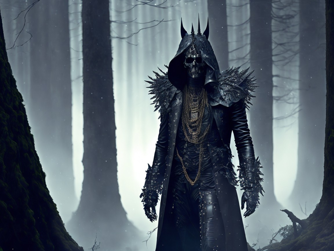 Mysterious Figure in a Misty Forest Setting