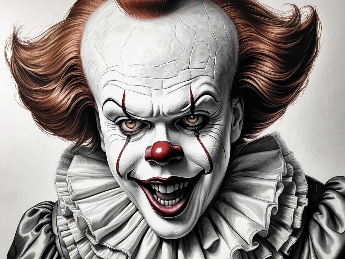 Menacing Clown with Bold Features and Horror Aesthetic