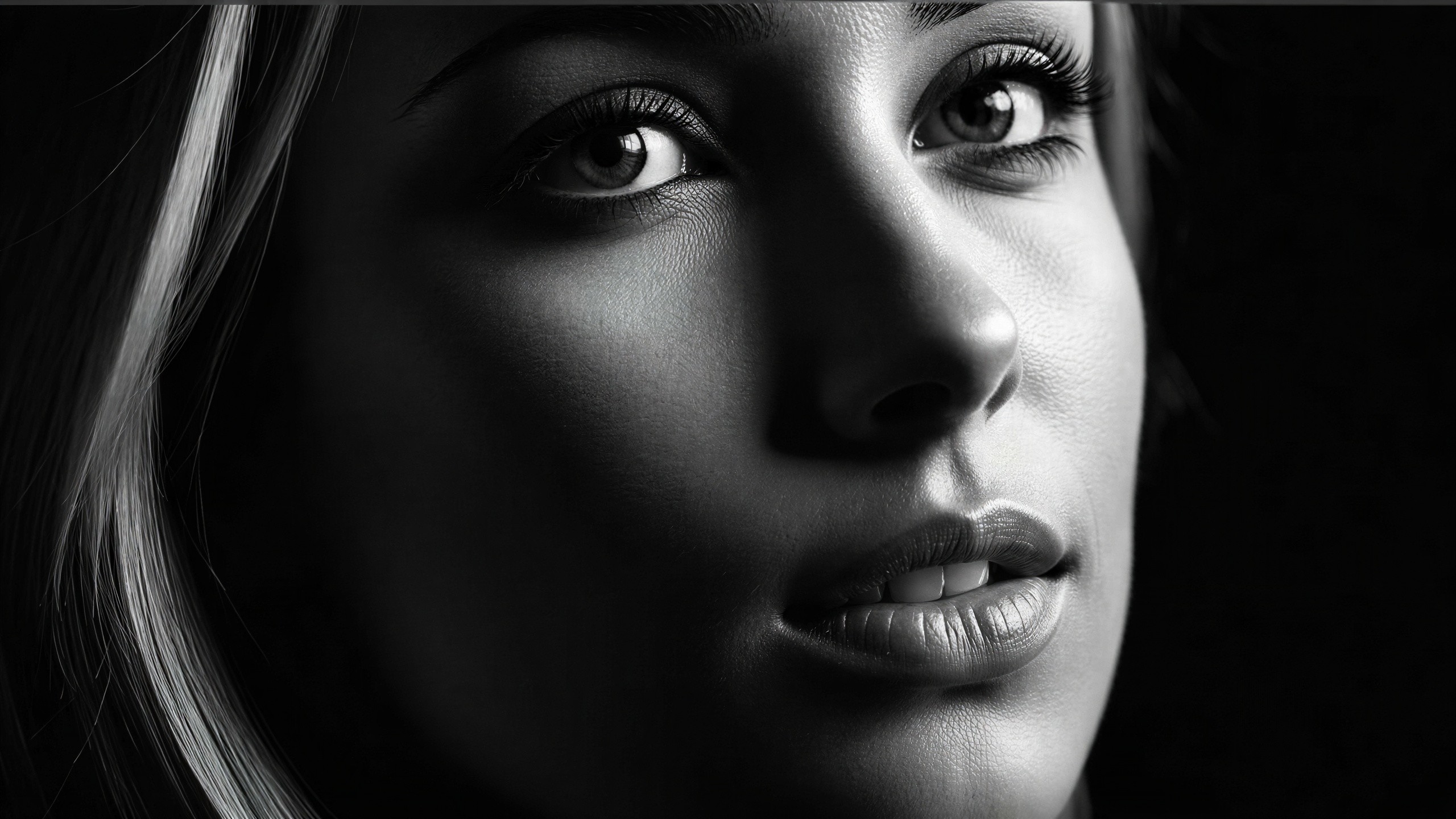 Monochromatic Close-Up Portrait of a Woman's Face