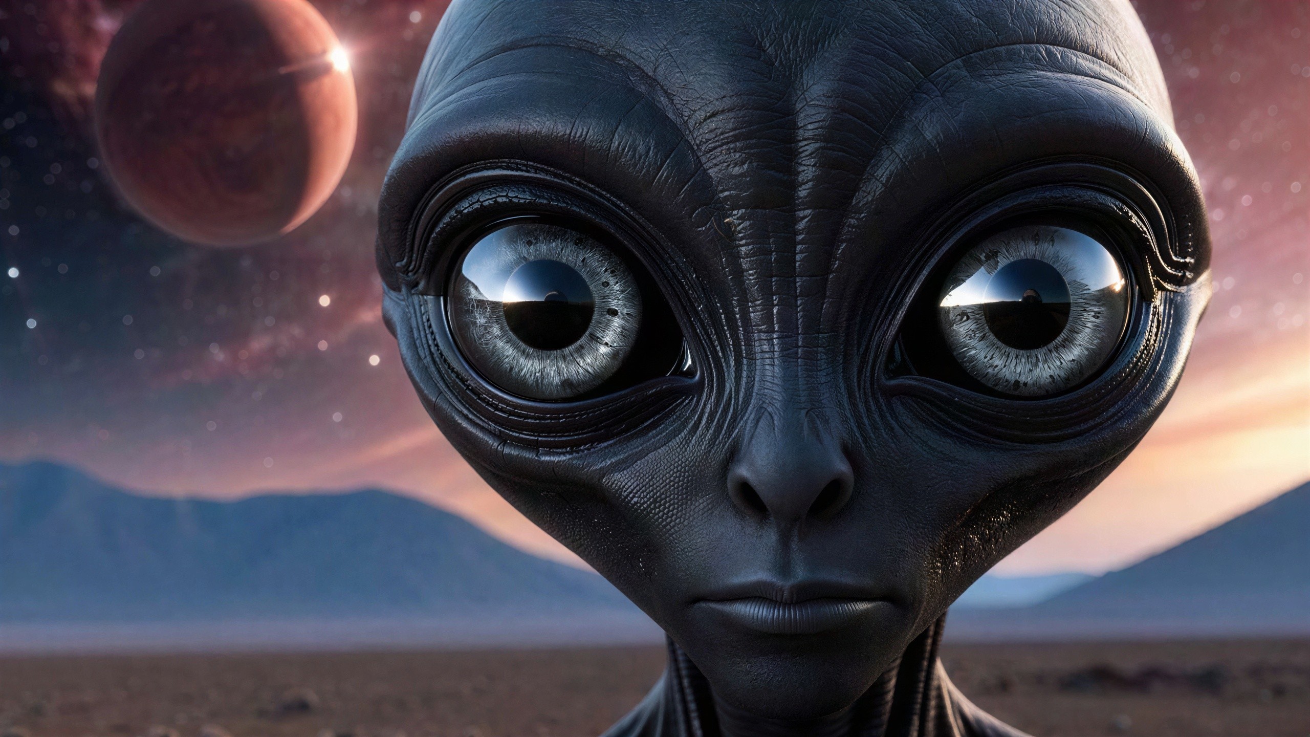 Close-Up of Humanoid Alien in Cosmic Landscape