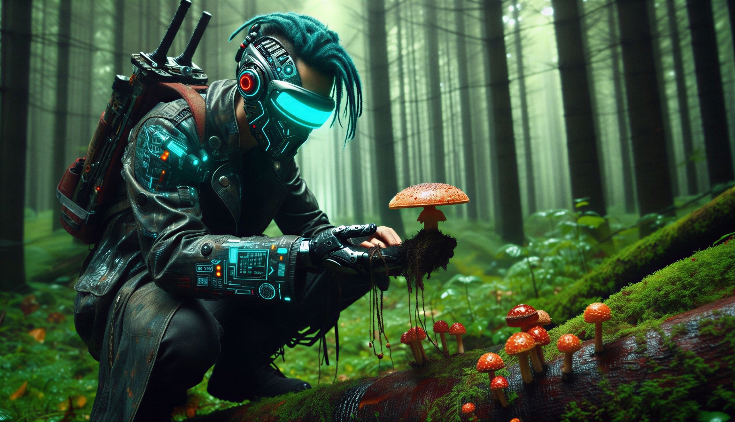 Futuristic Character in Mystical Forest Setting