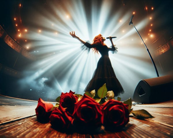 Concert Scene with Performer and Romantic Roses
