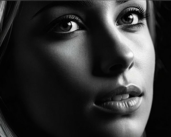 Monochromatic Close-Up Portrait of a Woman's Face