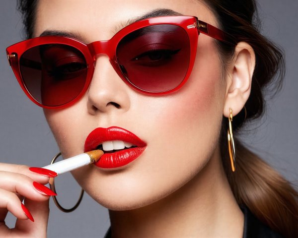 Glamorous Woman in Red Sunglasses and Elegant Accessories