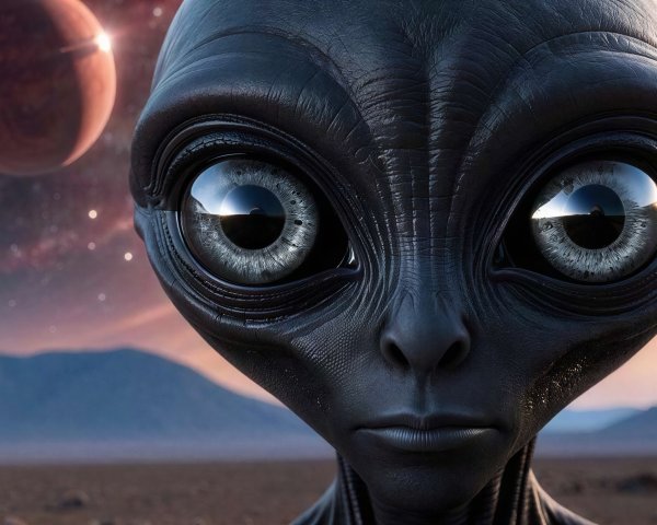 Close-Up of Humanoid Alien in Cosmic Landscape
