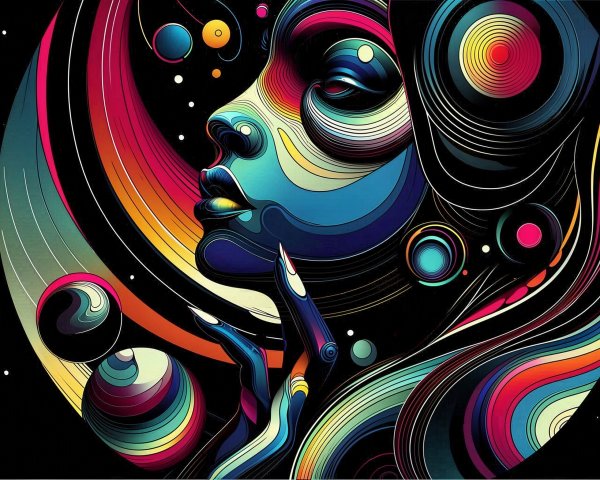 Vibrant Abstract Woman in Cosmic Backdrop Artwork