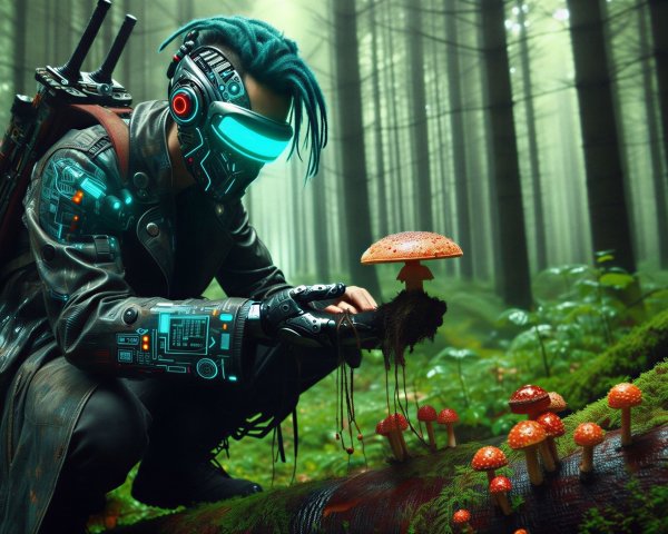 Futuristic Character in Mystical Forest Setting