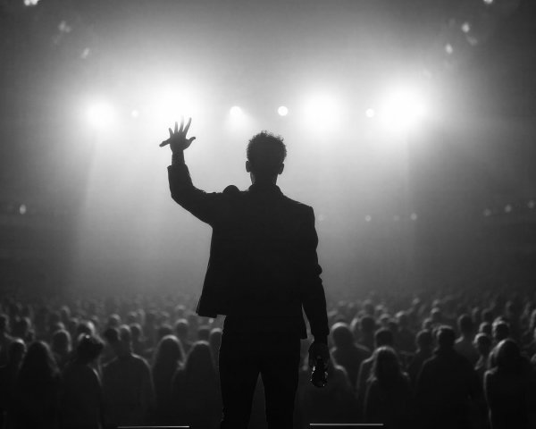 Silhouetted Performer on Well-Lit Stage with Audience