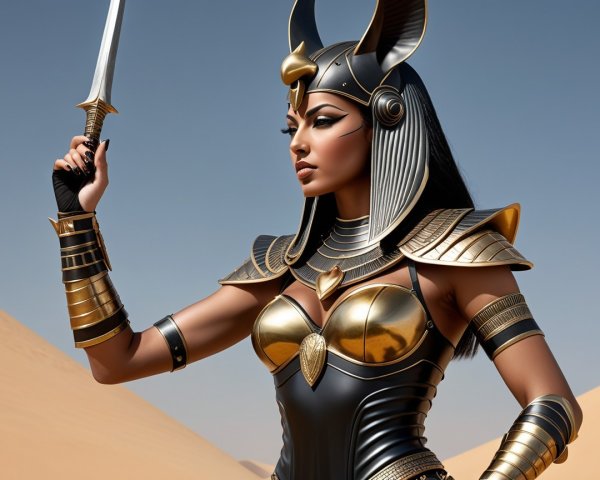 Desert Warrior in Golden Egyptian-Inspired Armor