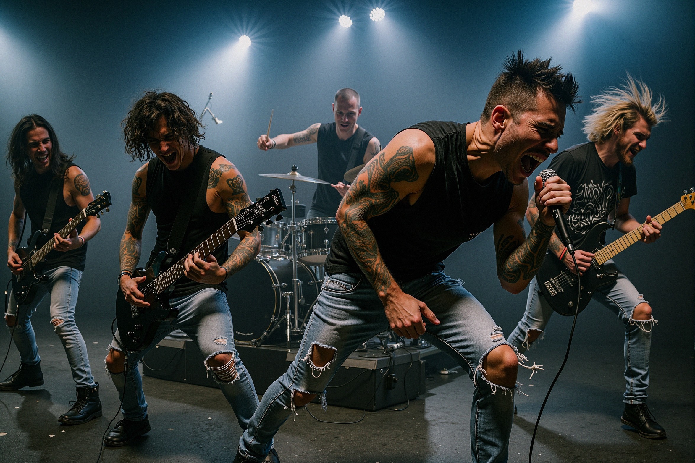 Dynamic Rock Band Performance with Dramatic Lighting