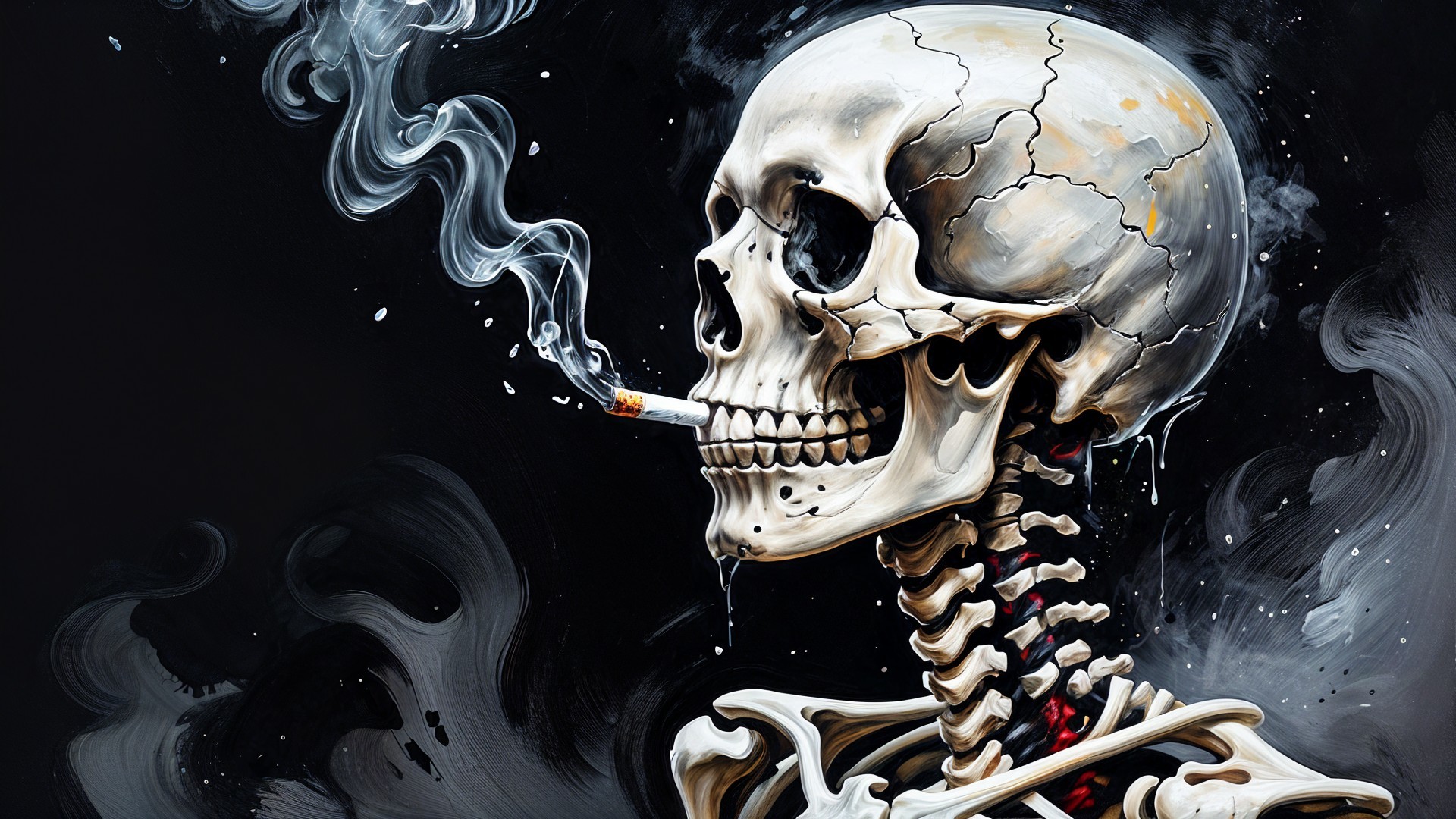 Detailed Close-Up of a Skeleton in Oil Painting