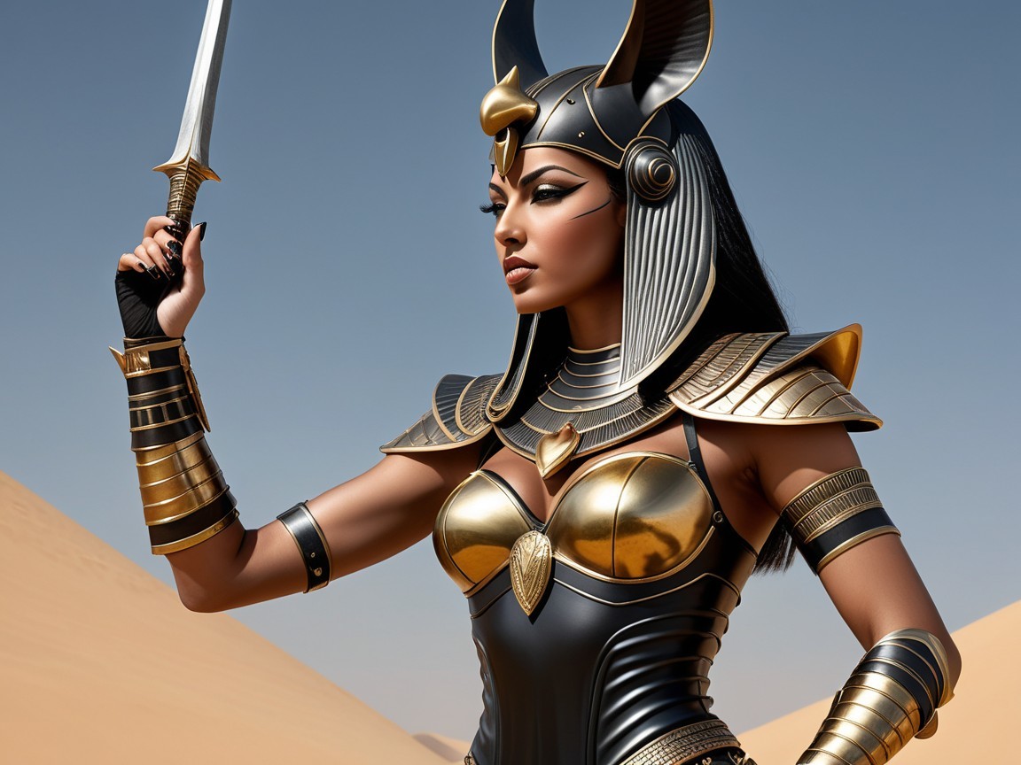 Desert Warrior in Golden Egyptian-Inspired Armor