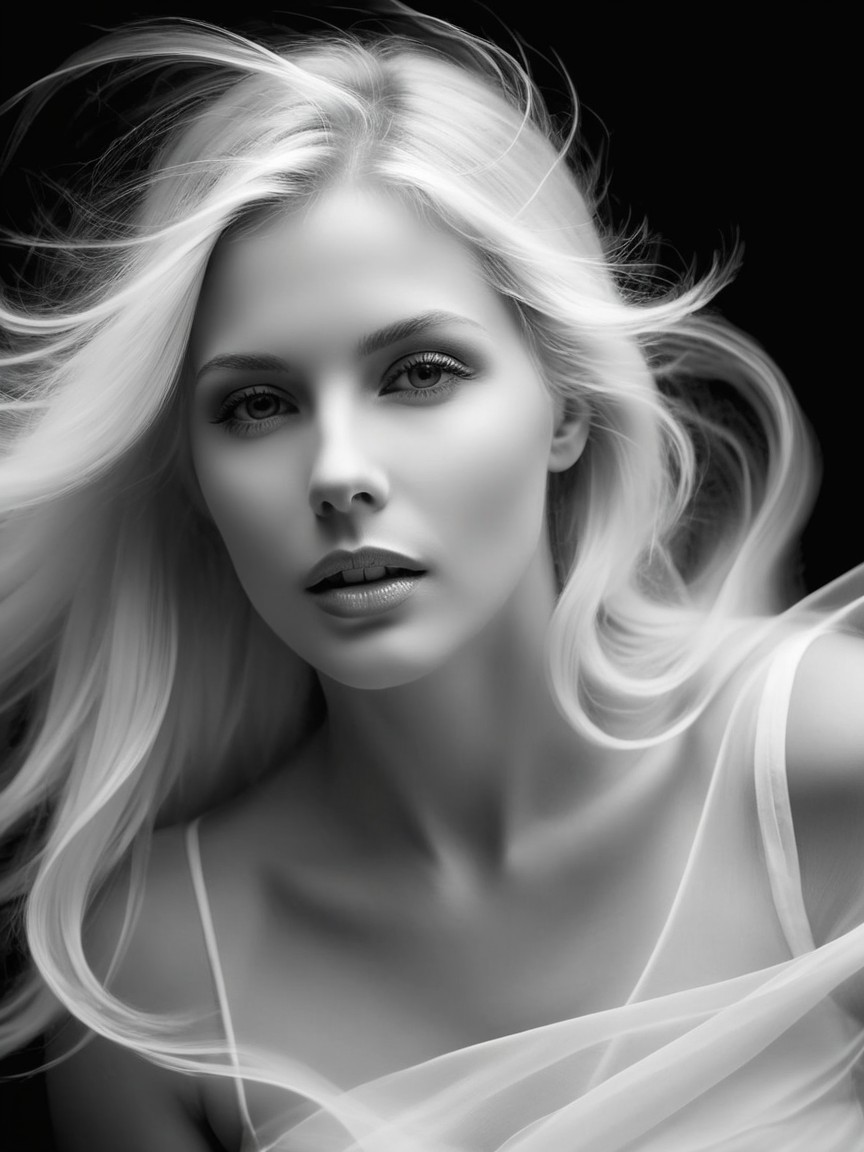 Black and White Portrait of a Woman with Silvery Hair