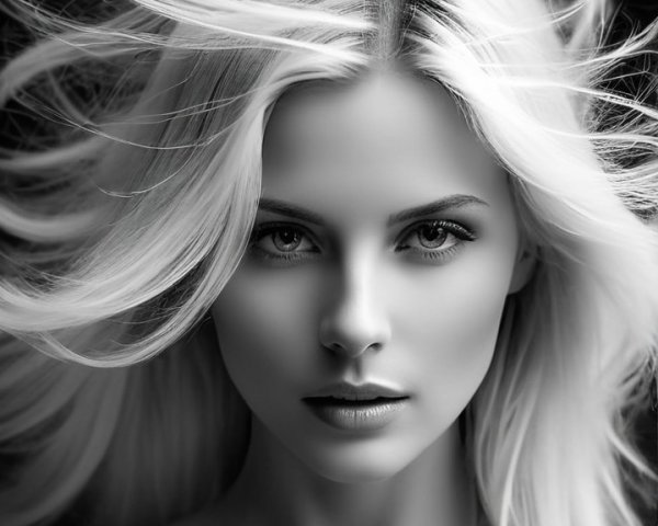 Black-and-white portrait of a confident woman