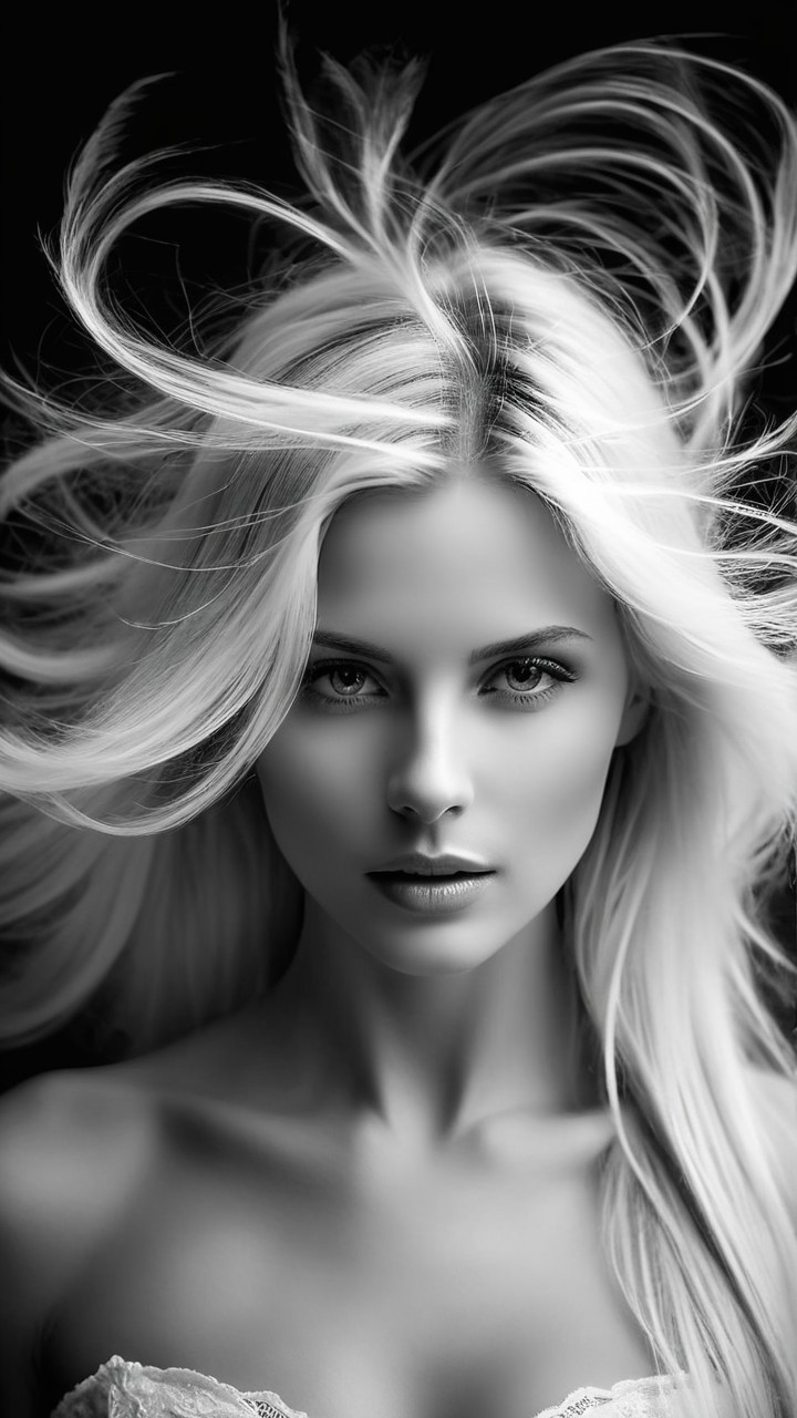 Black-and-white portrait of a confident woman