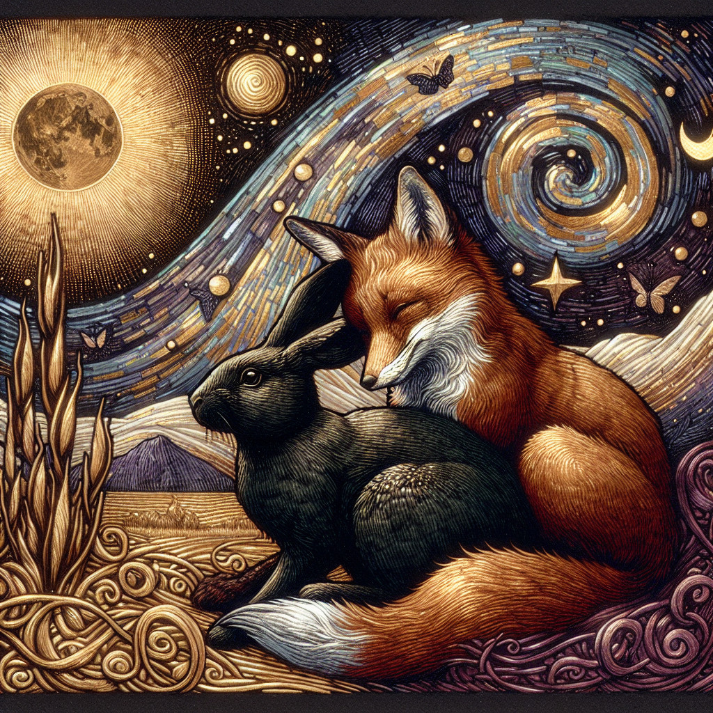 Fox and Rabbit Against a Cosmic Backdrop
