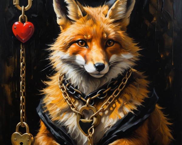 Stylized fox with orange fur and gold accessories
