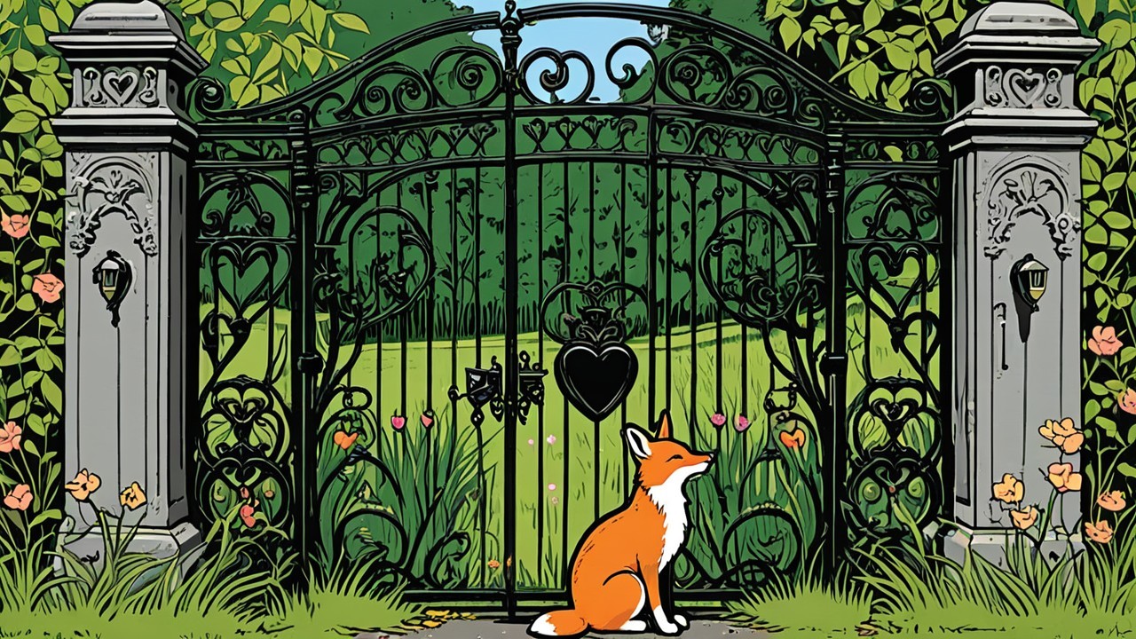 Intricate Wrought-Iron Gate with Lush Garden View