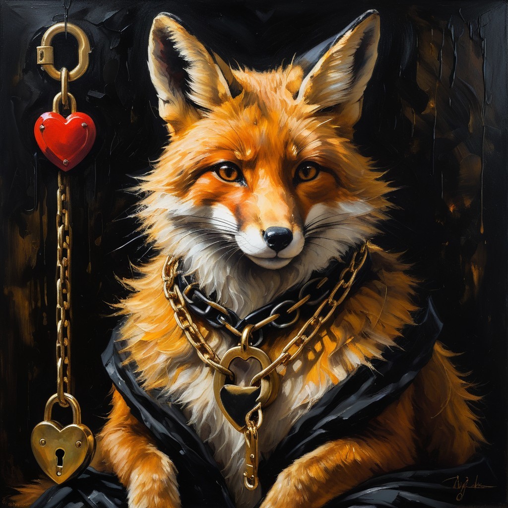 Stylized fox with orange fur and gold accessories