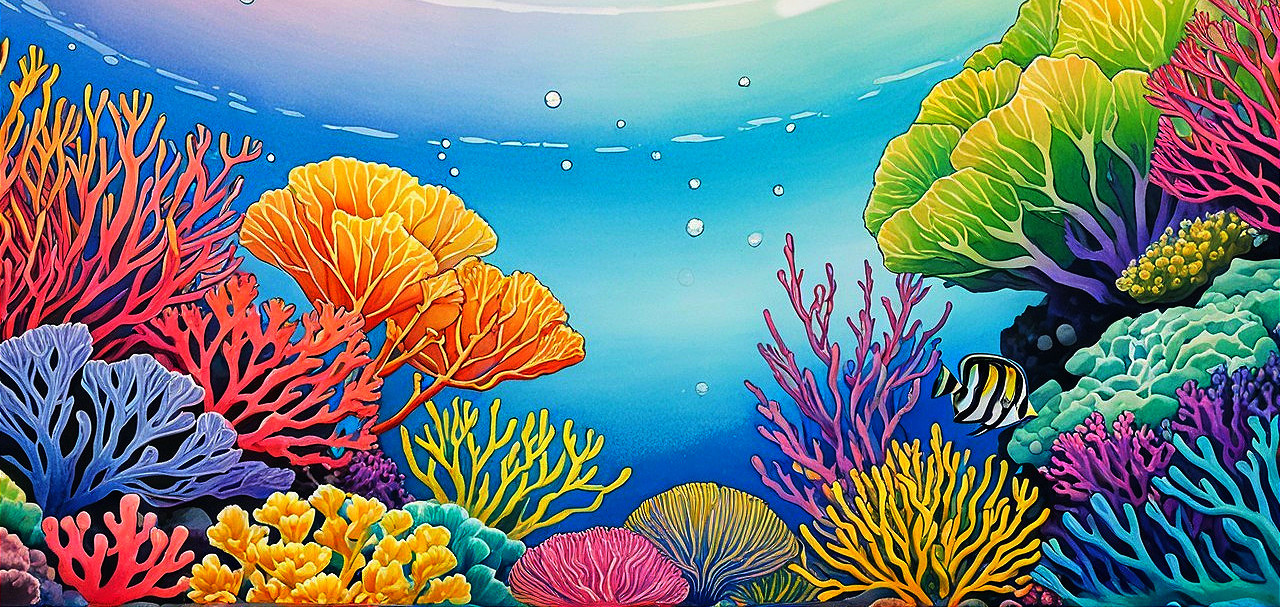 Vibrant Underwater Scene with Colorful Coral and Fish