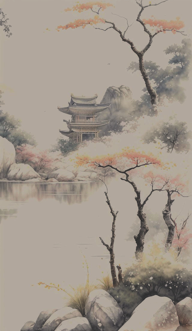 Tranquil Asian Pavilion in Serene Landscape Scene