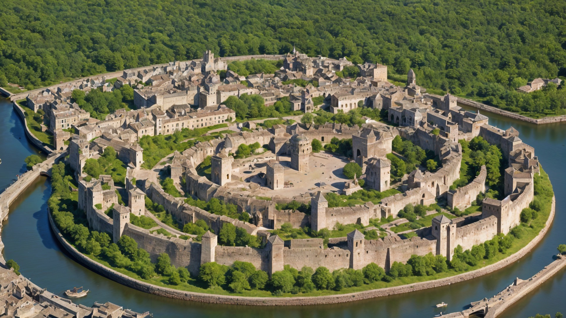Medieval Castle Surrounded by Nature and Village