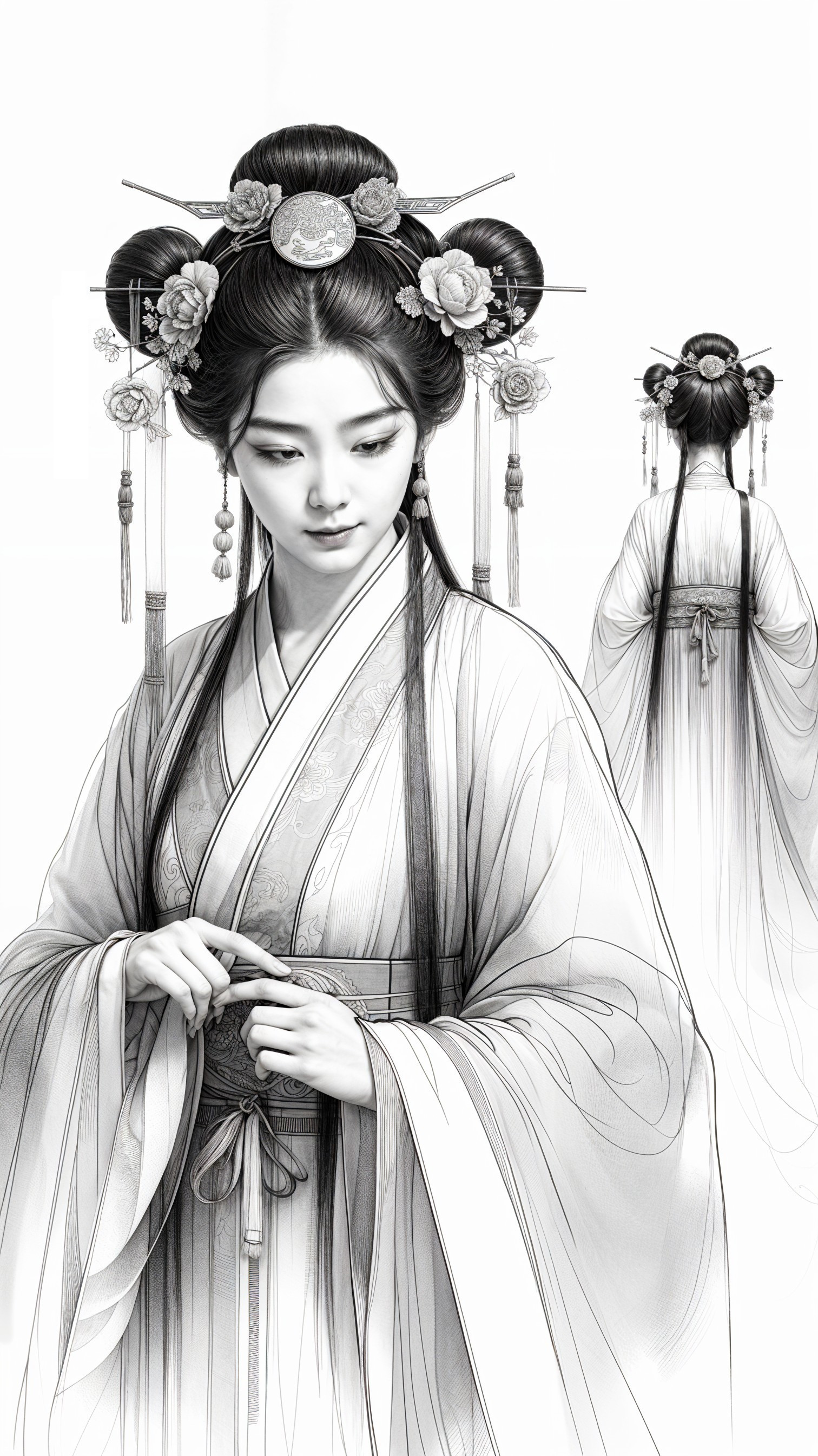 Elegant Woman in Traditional Attire with Floral Accents