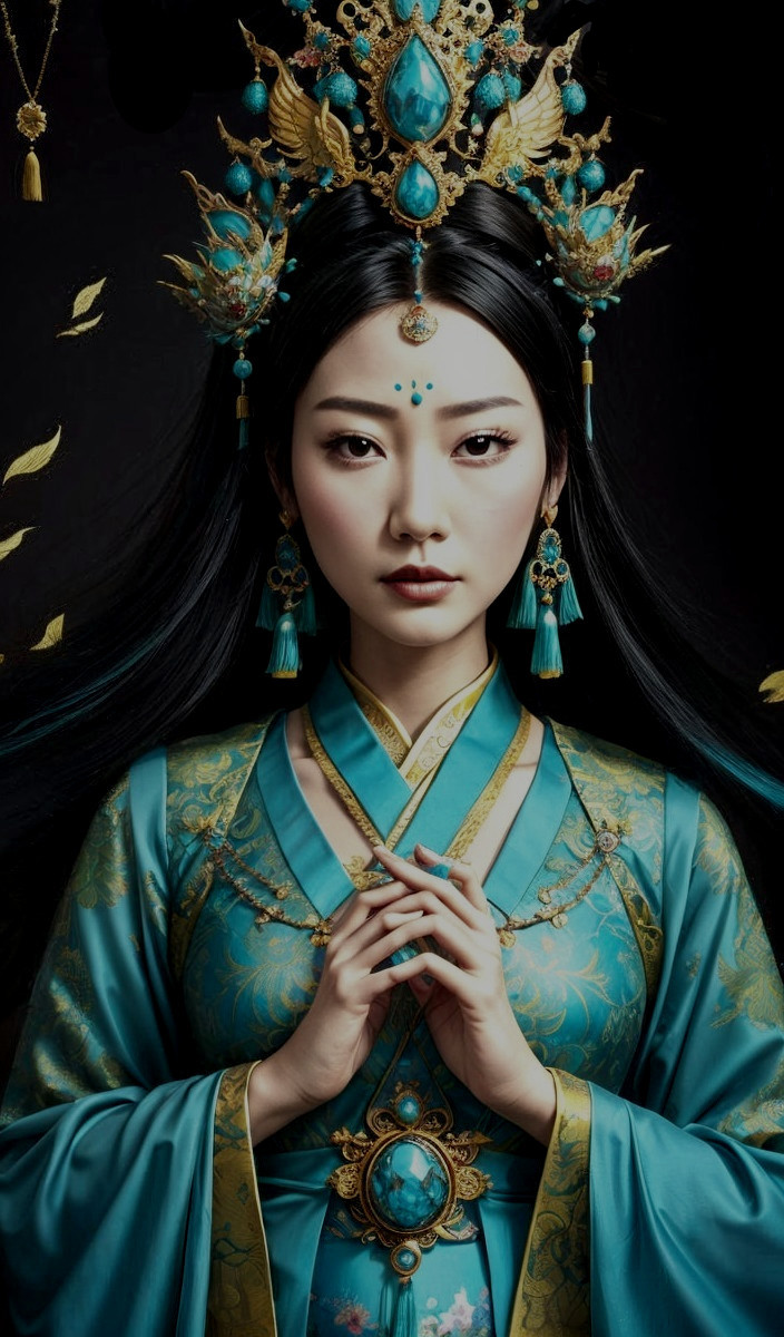 Elegant Woman in Turquoise Traditional Attire
