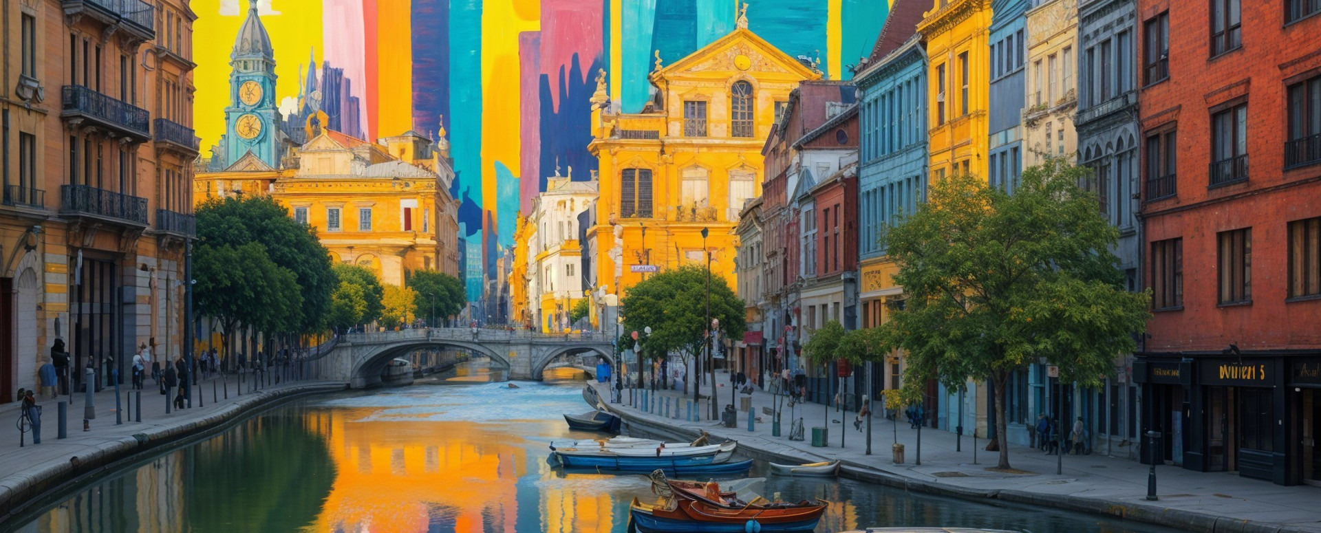 Picturesque canal with colorful buildings and bridge