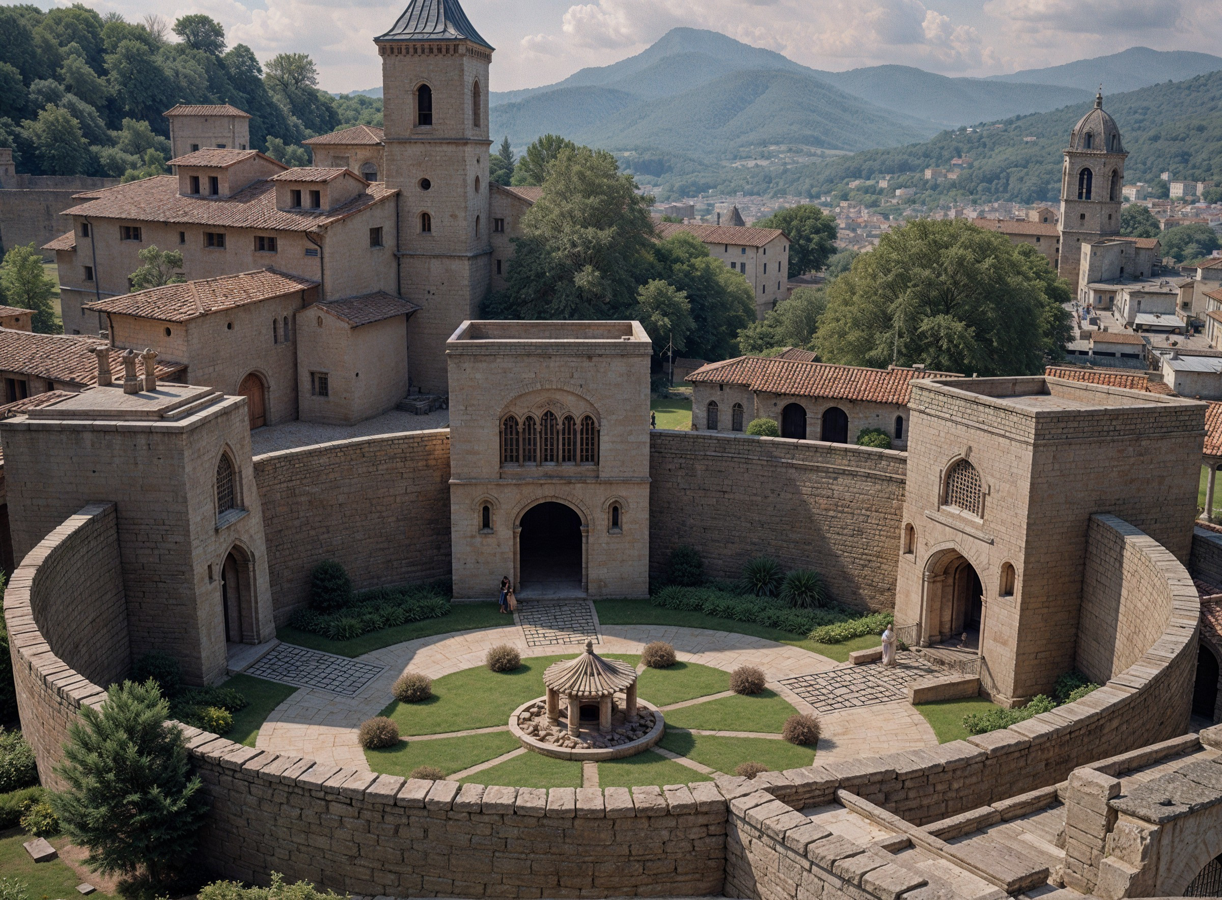 Medieval-Style Structure Amidst Lush Greenery