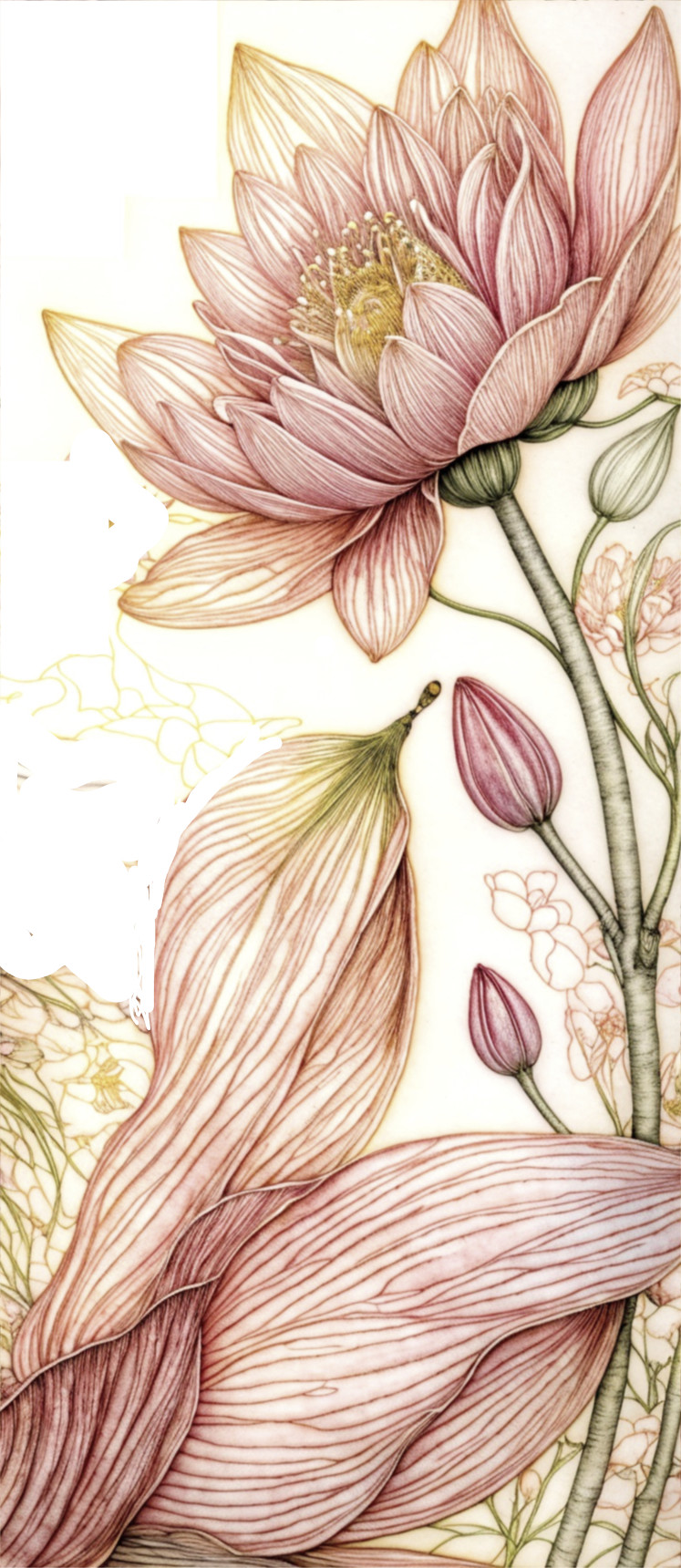 Intricate Floral Design with Blooming Lotus Flower