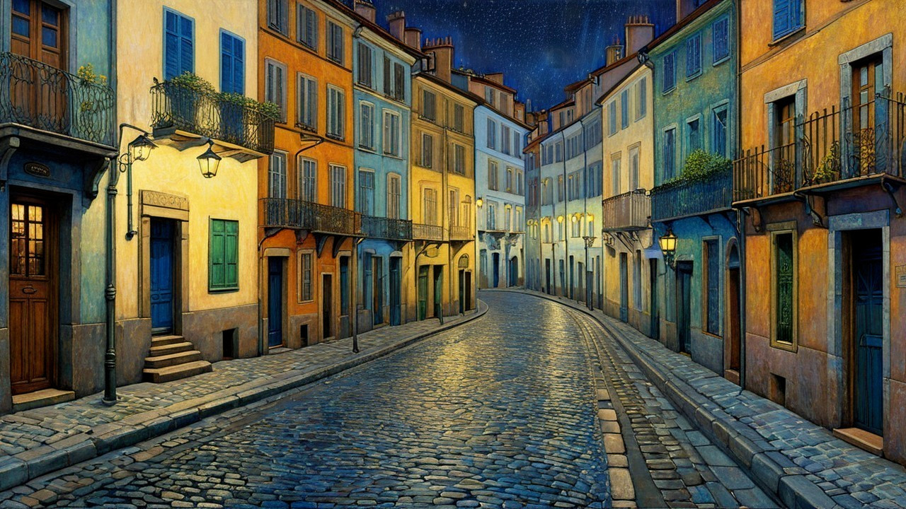 Charming Cobblestone Street with Colorful Buildings