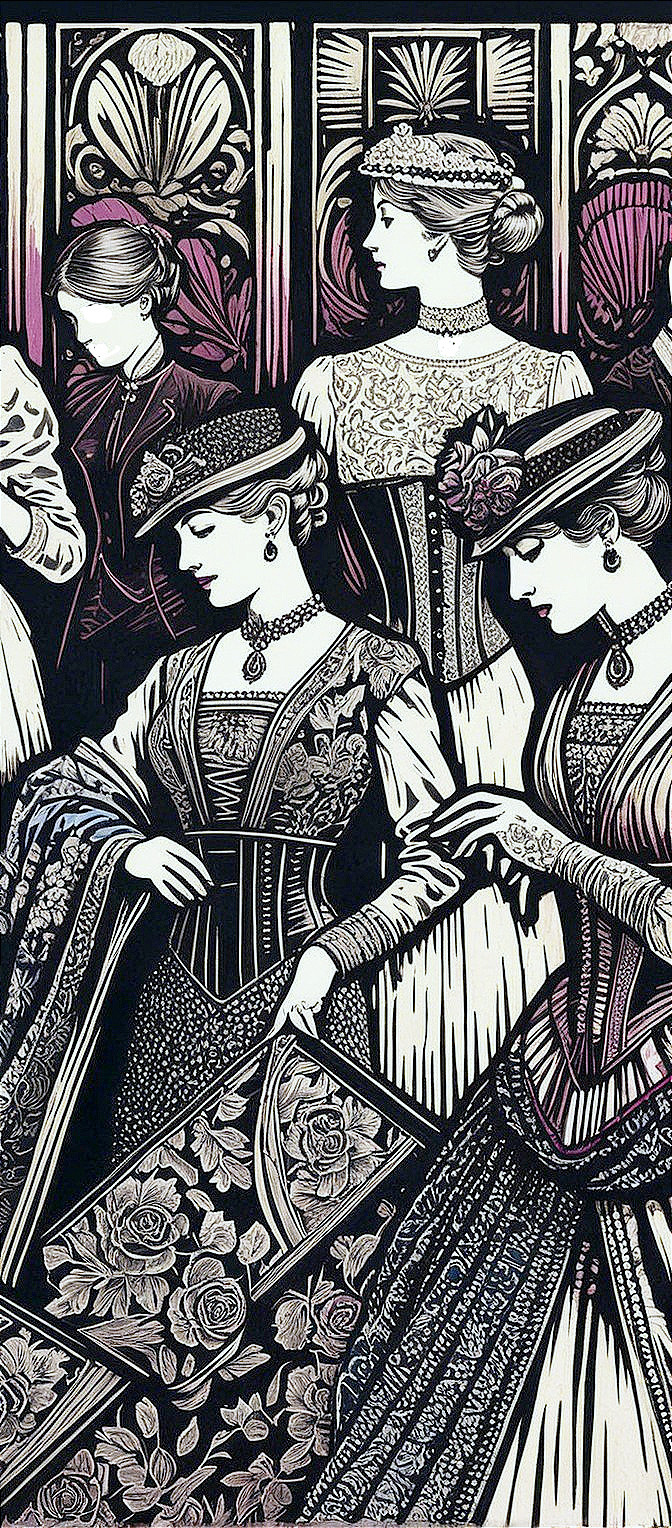 Late 19th Century Fashion Print of Elegant Women