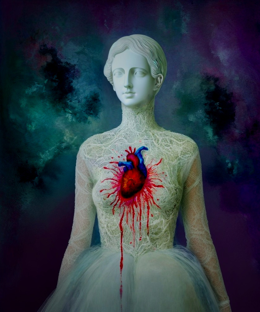 Mannequin in Lace Gown with Vivid Heart Design