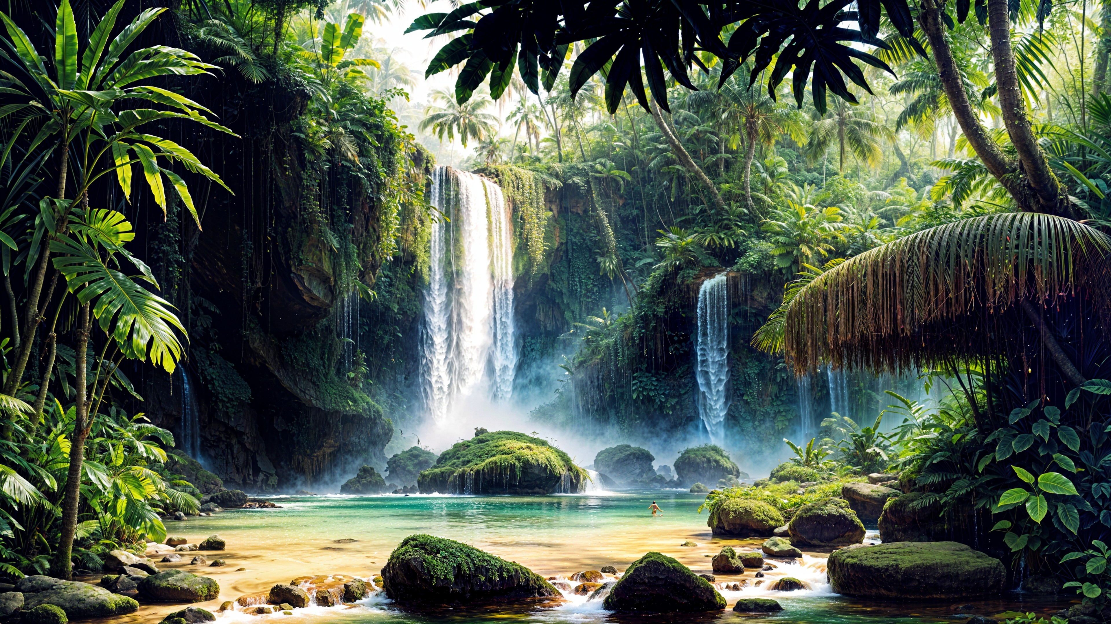 Lush Jungle with Waterfalls and Turquoise Pool
