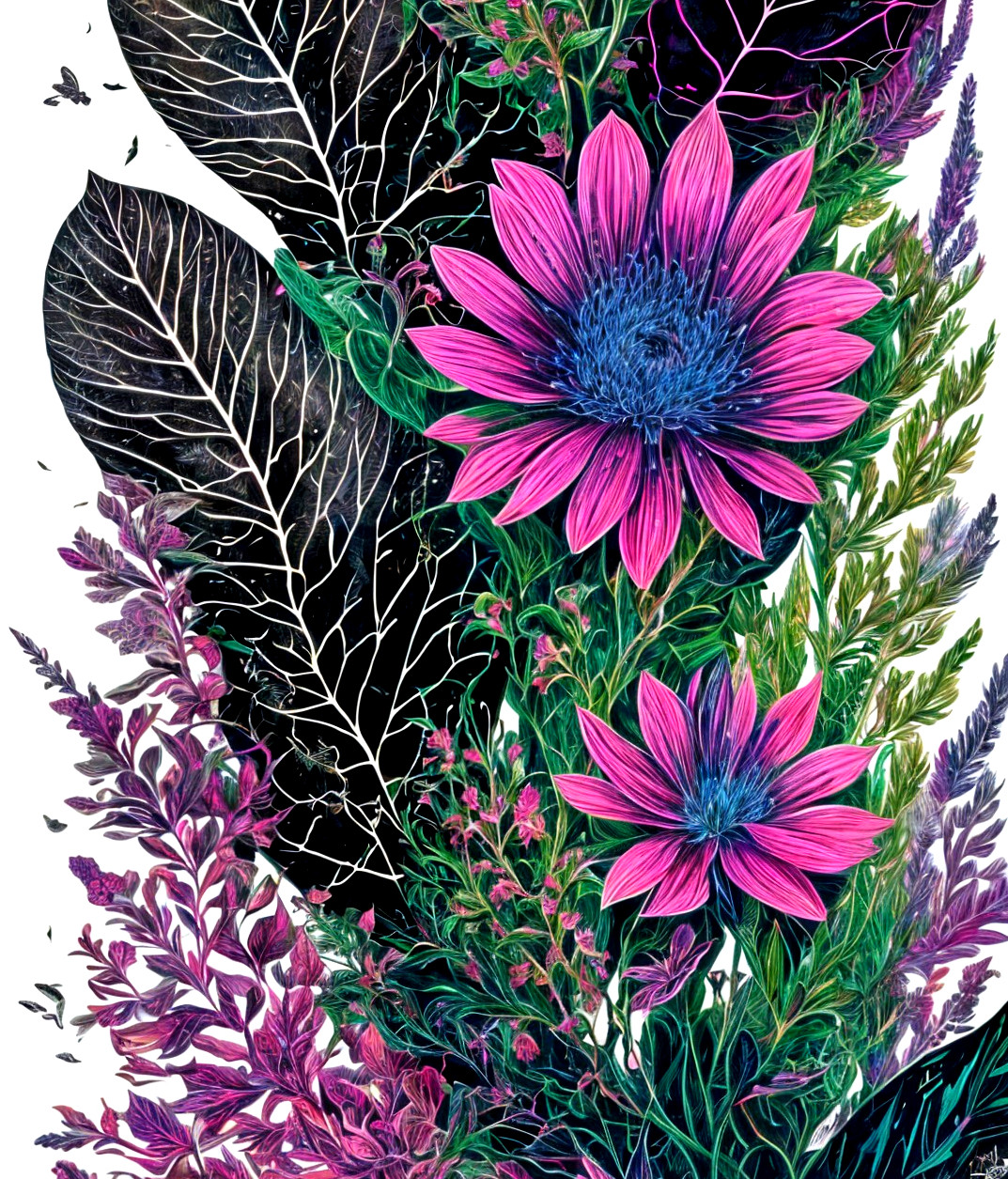 Vibrant Floral Composition with Pink and Purple Shades