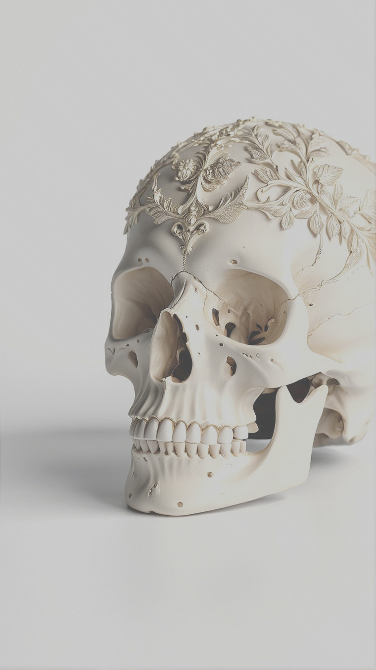 Intricate Floral Patterned Skull with Smooth Surface