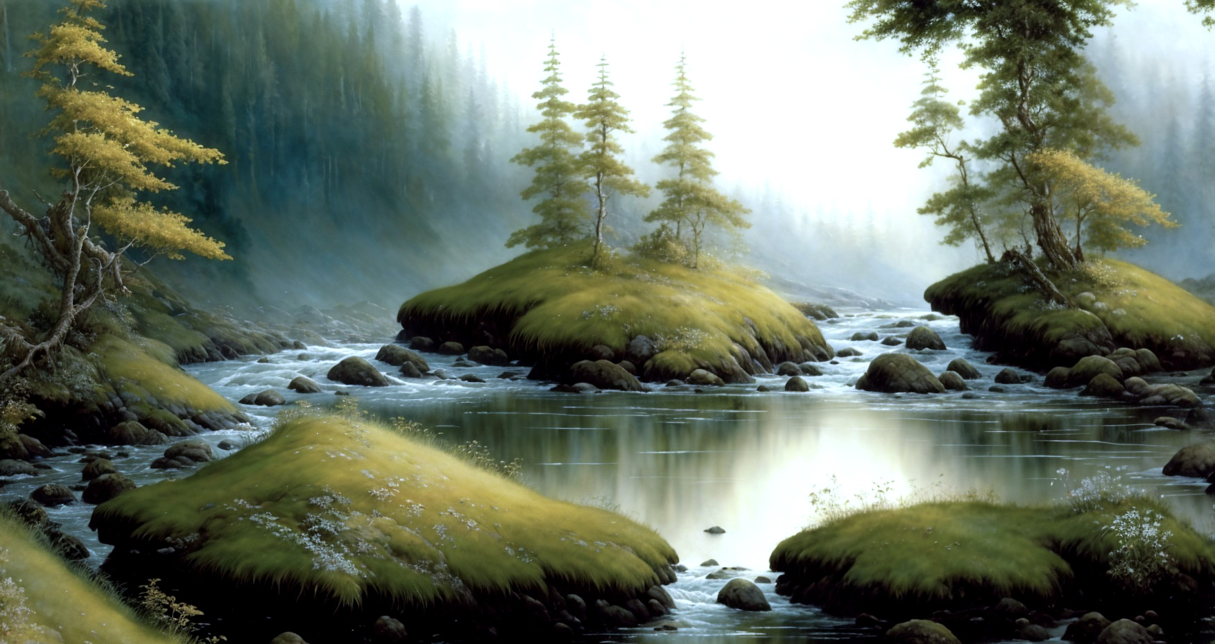 Serene Landscape with Gentle Hills and Tranquil River