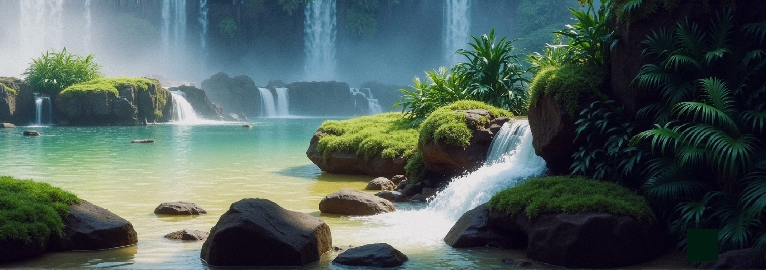 Cascading Waterfalls in a Tranquil Landscape