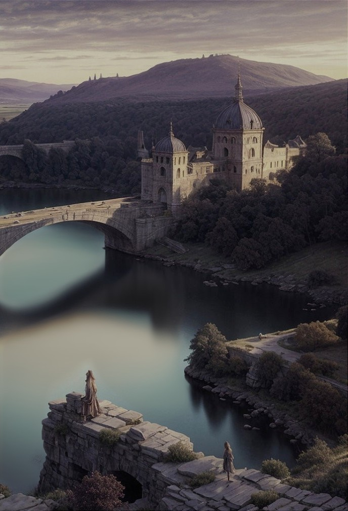 Ancient Castle Overlooking Serene Twilight Landscape