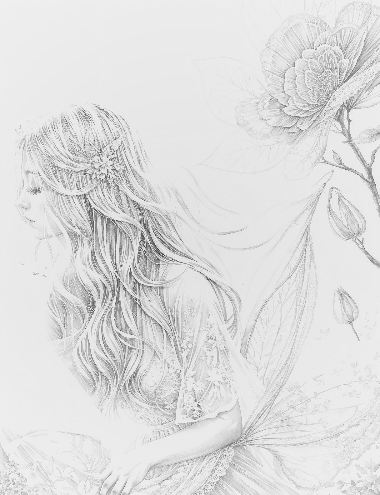 Ethereal Illustration of a Woman with Floral Accents