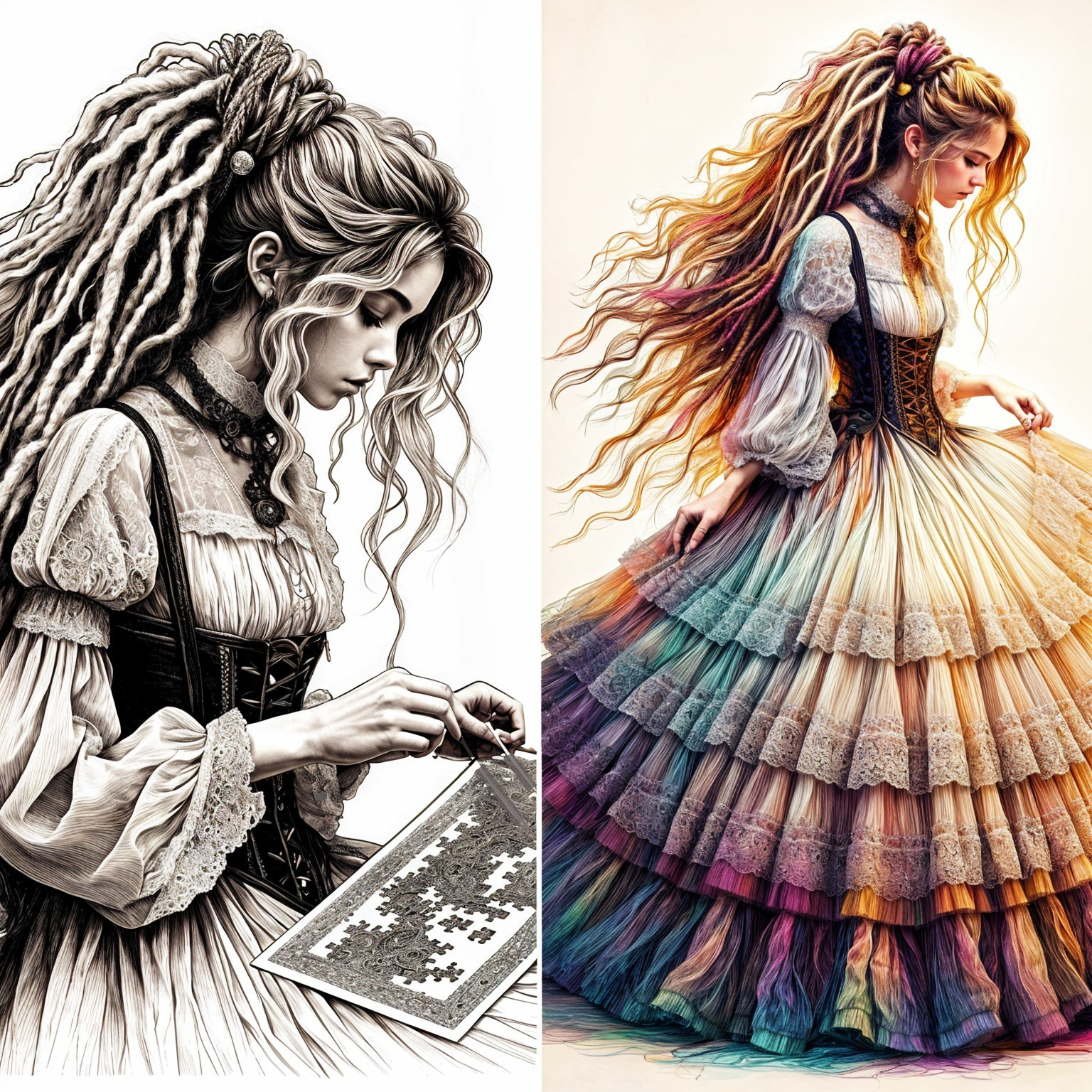 Split Portrait of a Woman in Black and White and Color