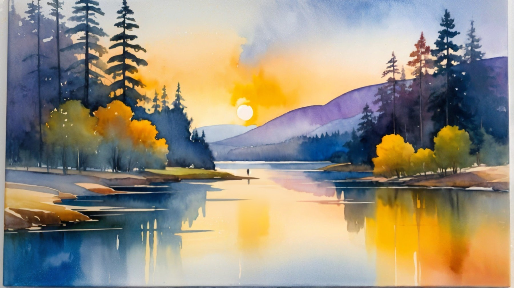 Tranquil Lake Landscape at Sunset with Autumn Foliage
