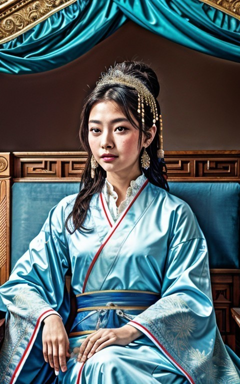 Elegant Woman in Vibrant Blue Traditional Garment