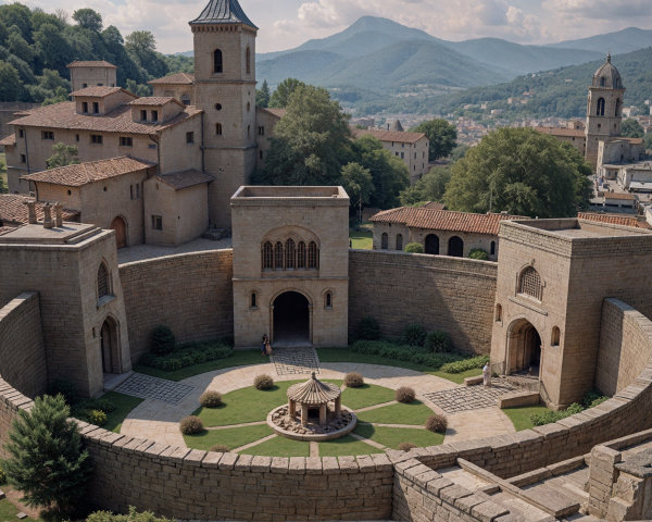 Medieval-Style Structure Amidst Lush Greenery