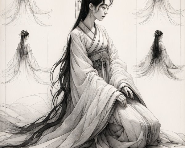 Traditional Attire Illustration with Detailed Patterns